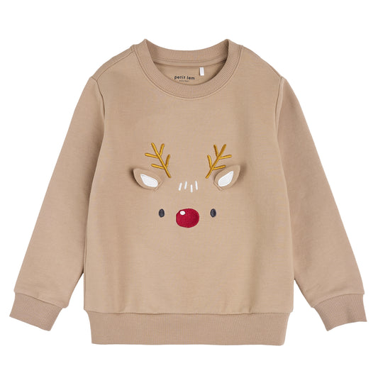 Little Reindeer on Taupe Fleece Sweatshirt