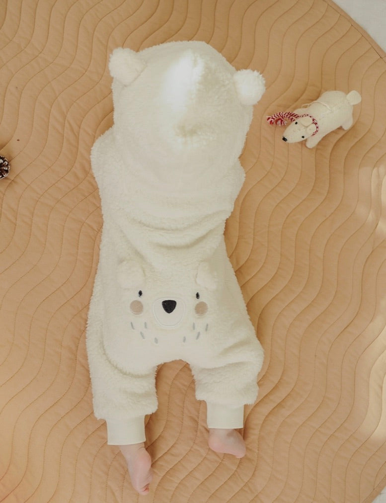 Polar Bear on Hooded Sherpa Playsuit