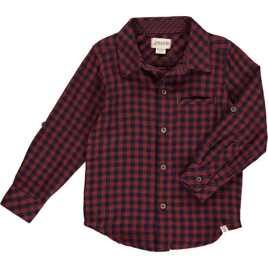 Navy/Rust Plaid Button Down Shirt