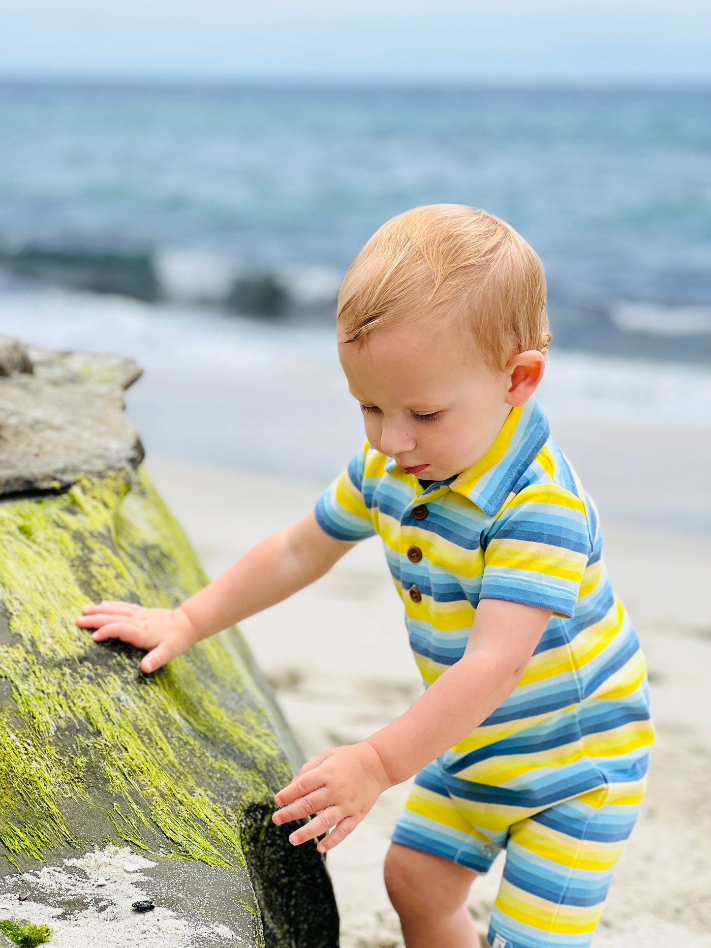 Yellow/Blue Stripe Polo Romper