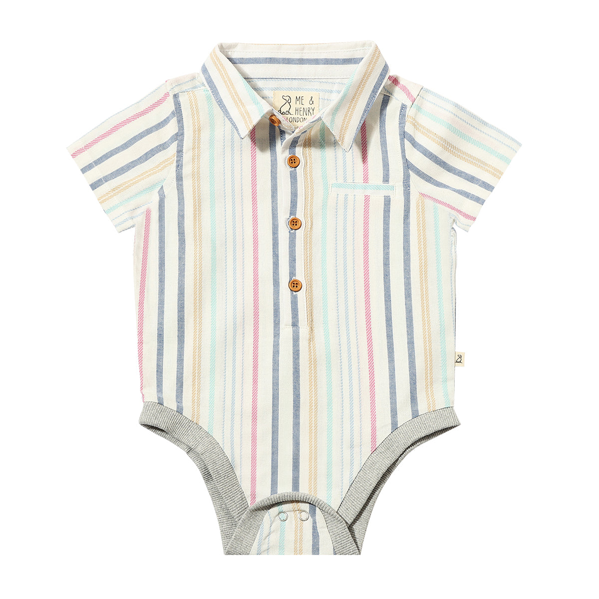 Helford Blue/Pink/White Stripe Woven Onesie