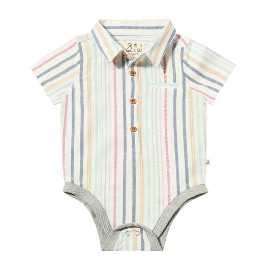 Helford Blue/Pink/White Stripe Woven Onesie