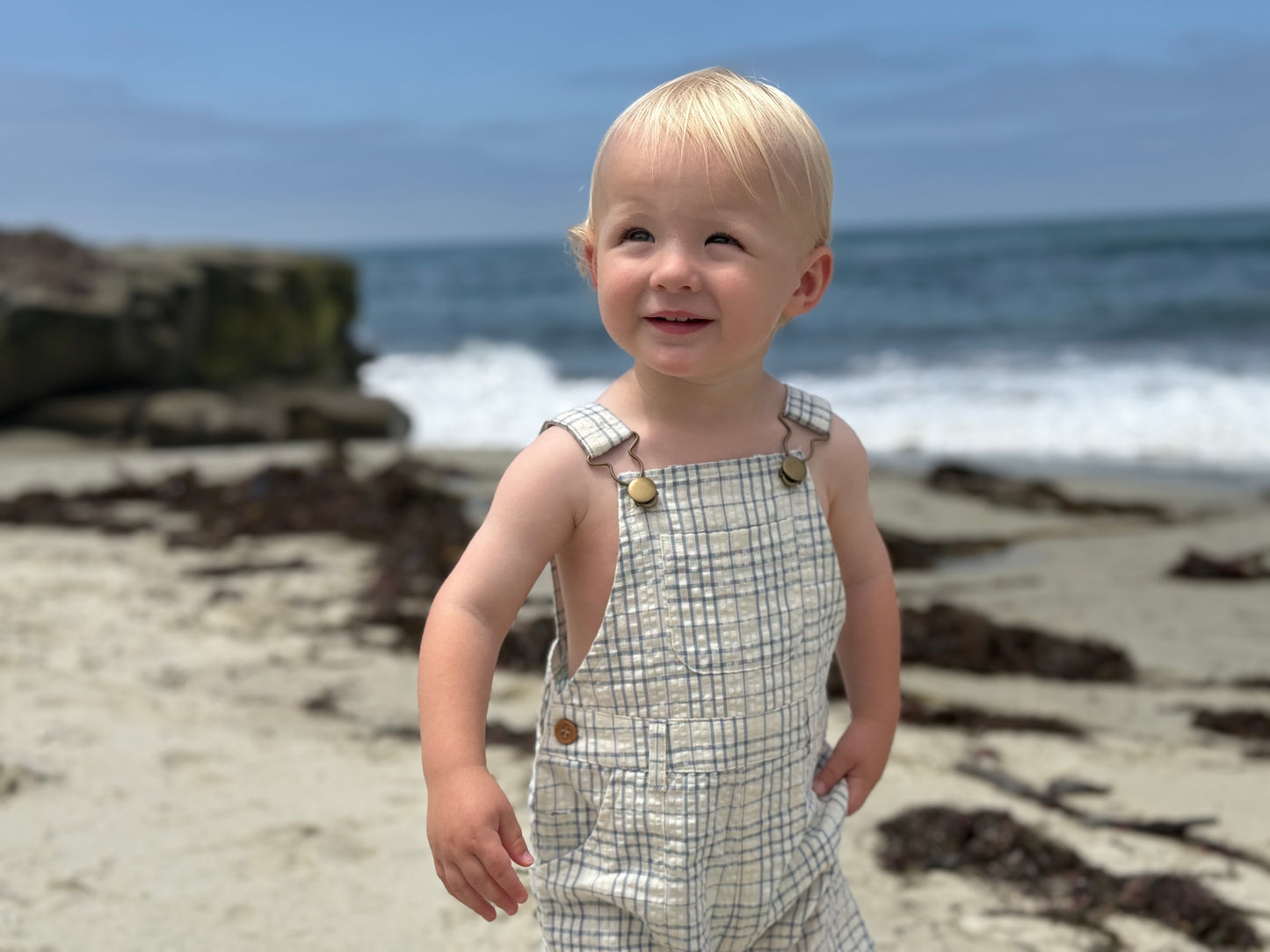 Chambray/Cream Plaid Galleon Overalls