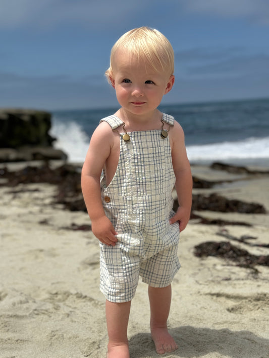 Chambray/Cream Plaid Galleon Overalls