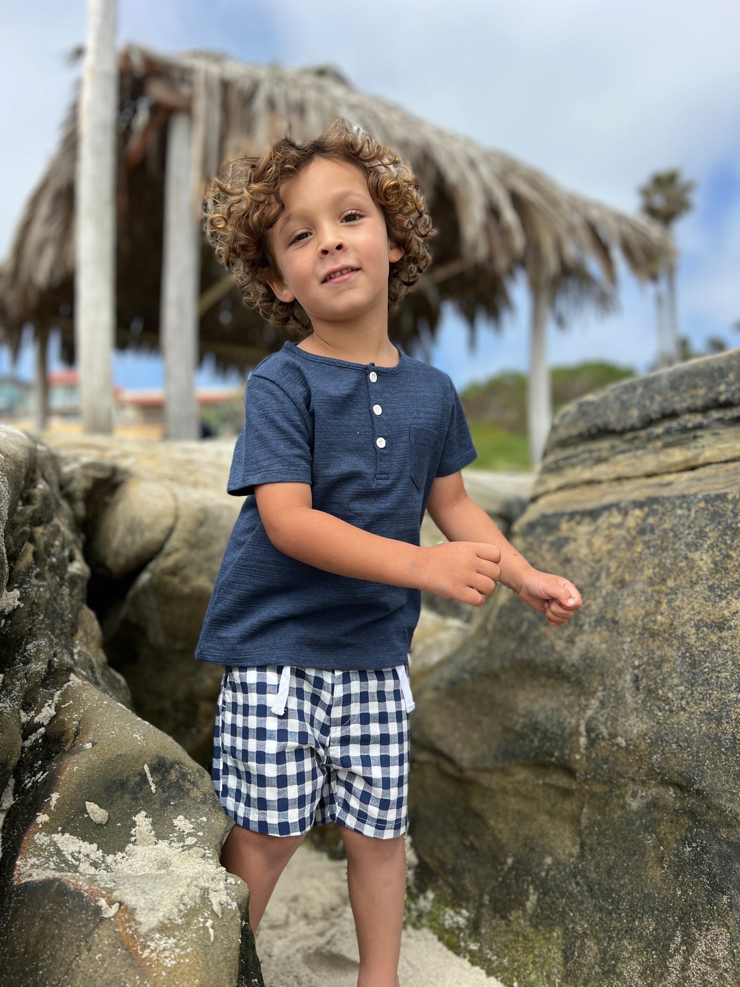 Navy Plaid Crew Short