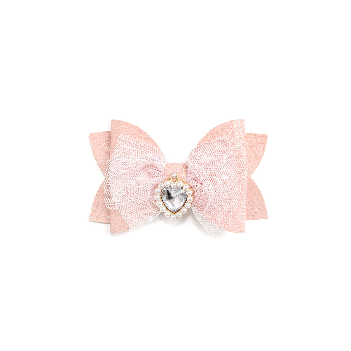 Heart Charm Glitter Bow Clip