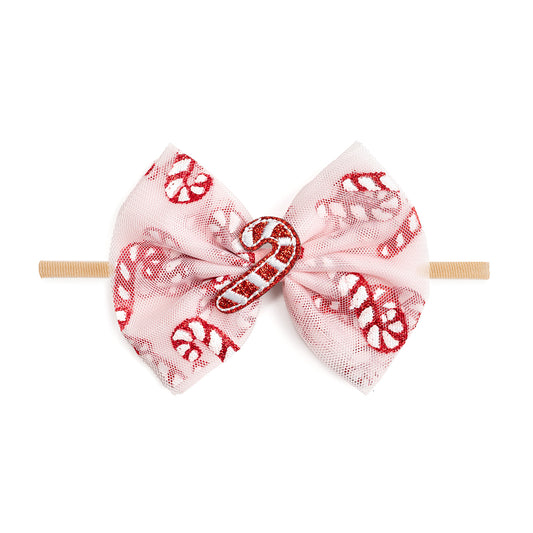 Candy Cane Confetti Christmas Tulle Bow Baby Headband