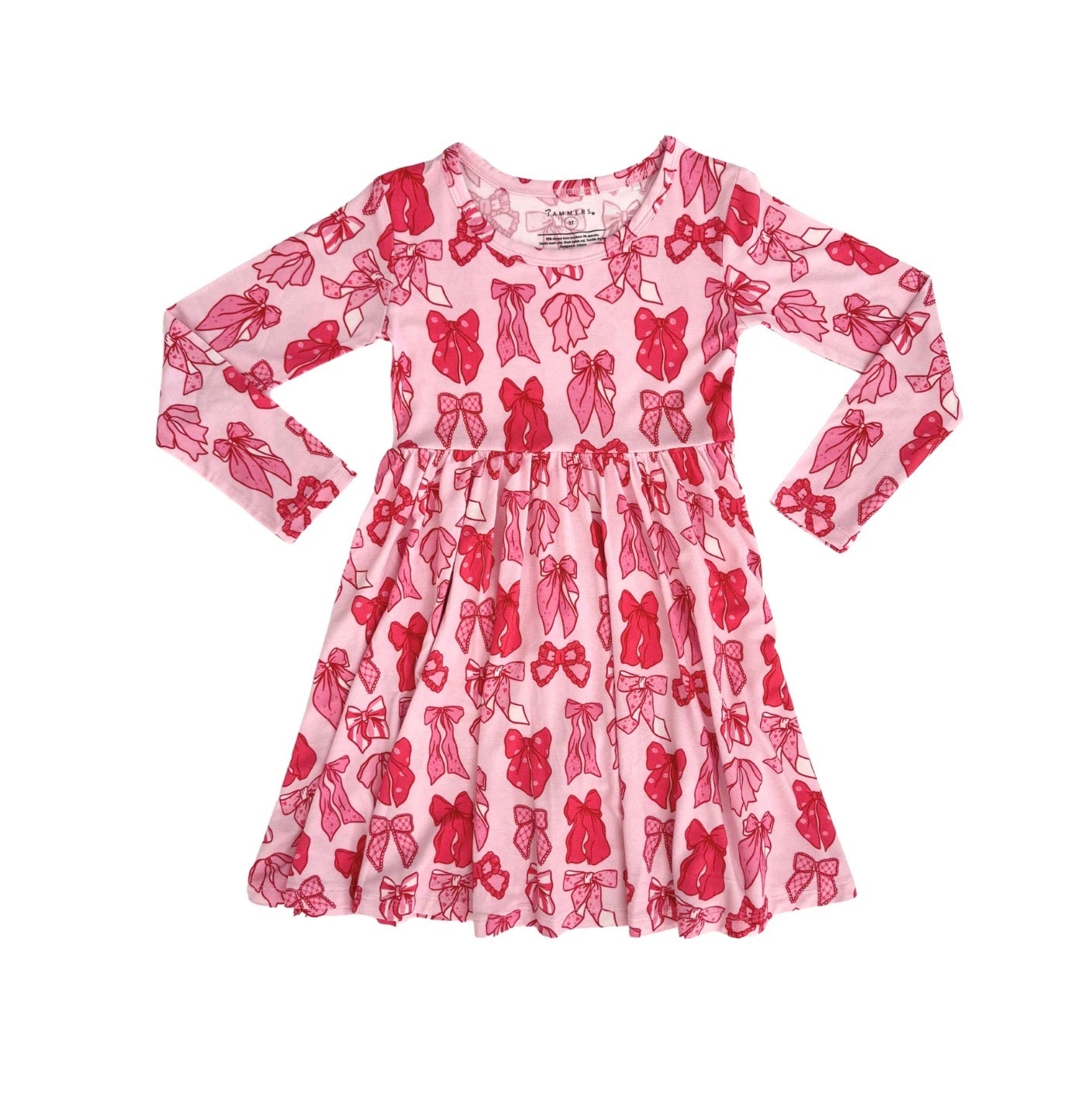 Valentine's Bow Long Sleeve Twirl Dress