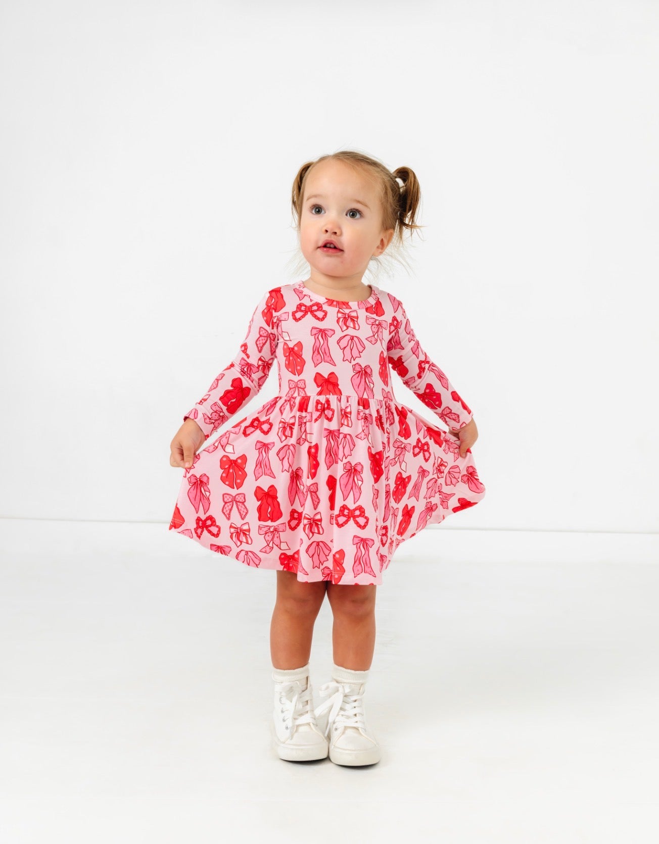 Valentine's Bow Long Sleeve Twirl Dress