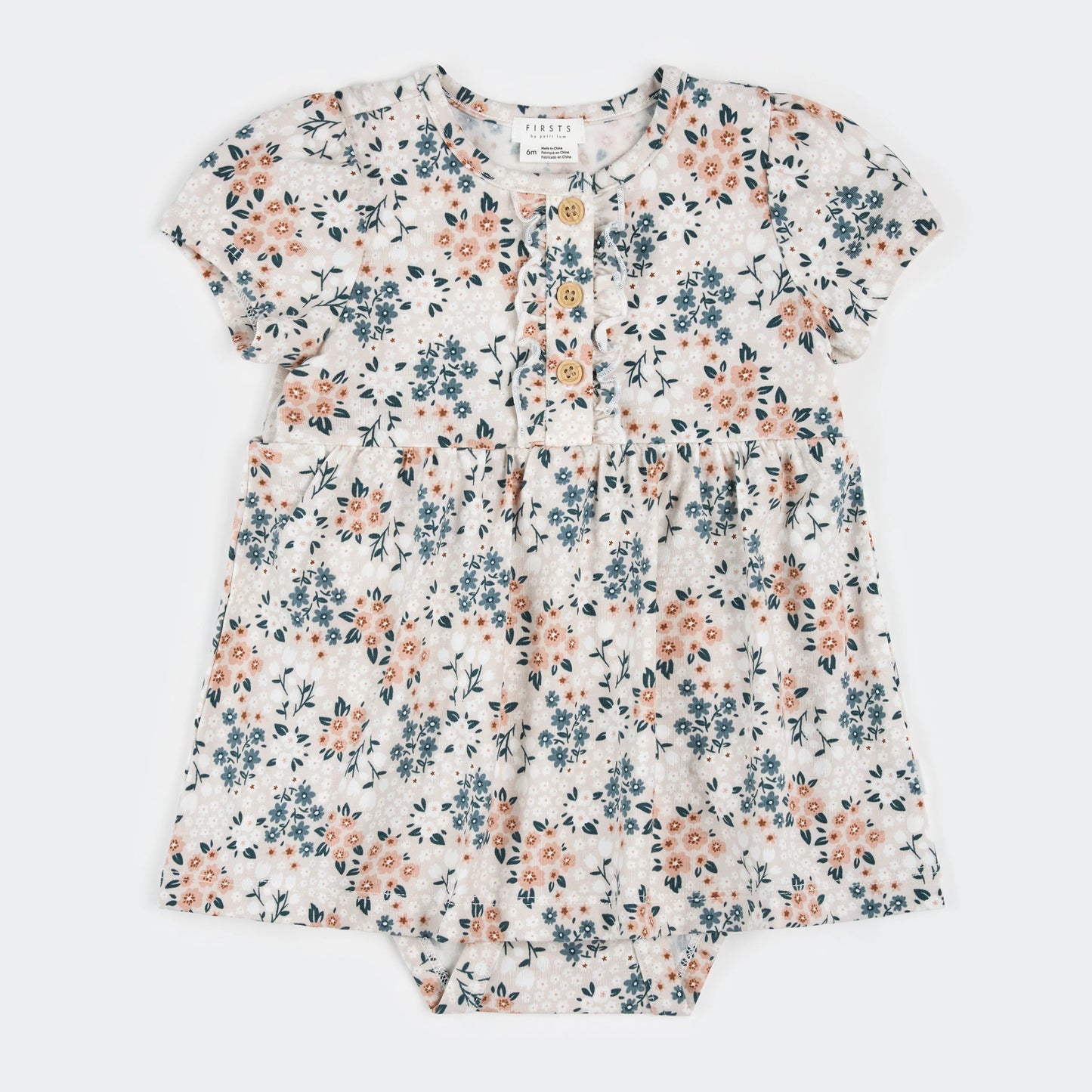 Spring Flowers Print on Creme Bodysuit Dress