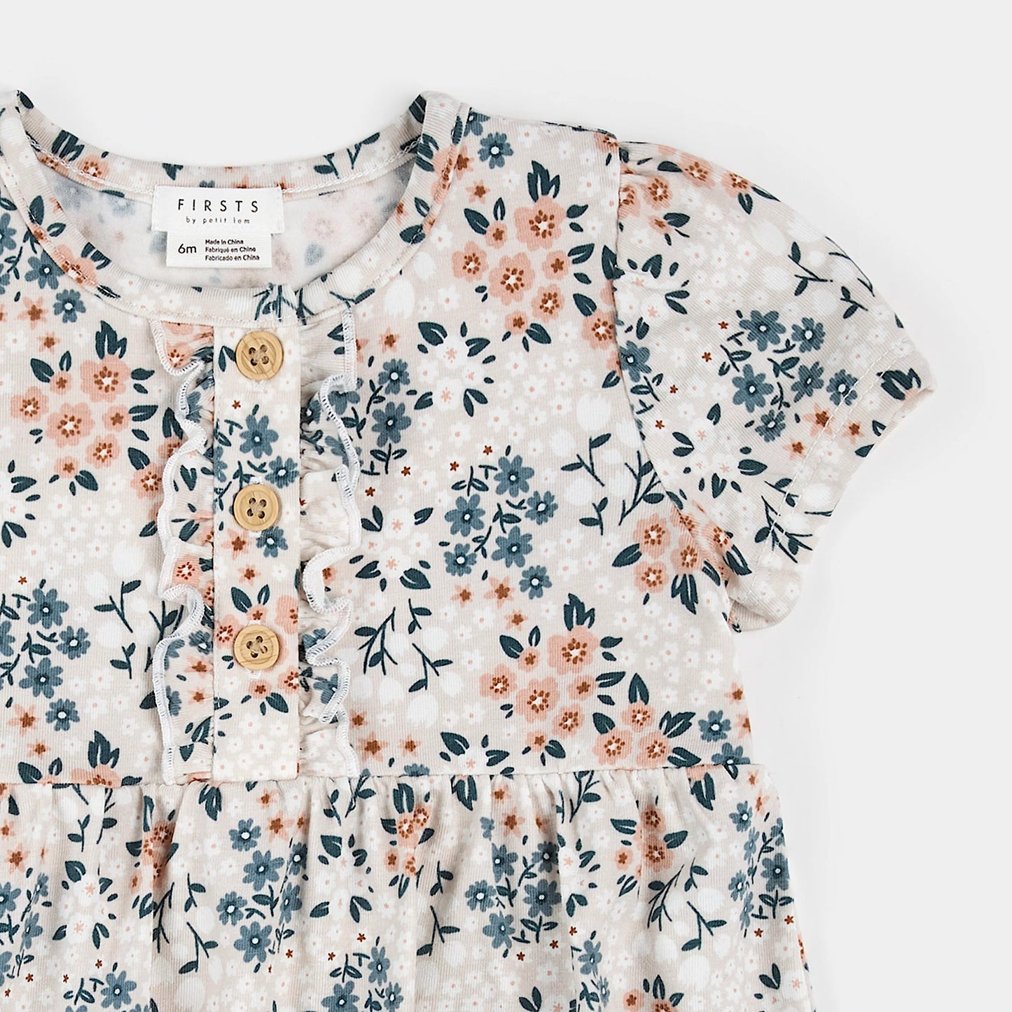 Spring Flowers Print on Creme Bodysuit Dress