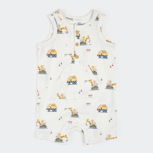 Diggers Print on Off-White Sleeveless Romper