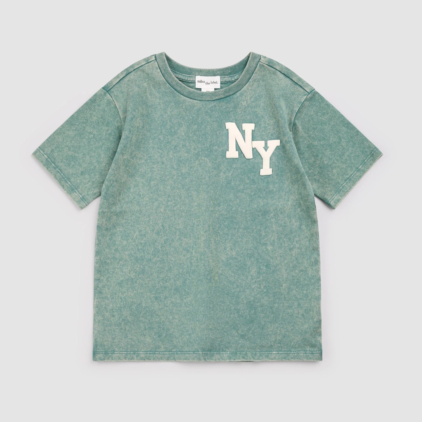 NYC Puff Print on Green Acid Wash T-Shirt