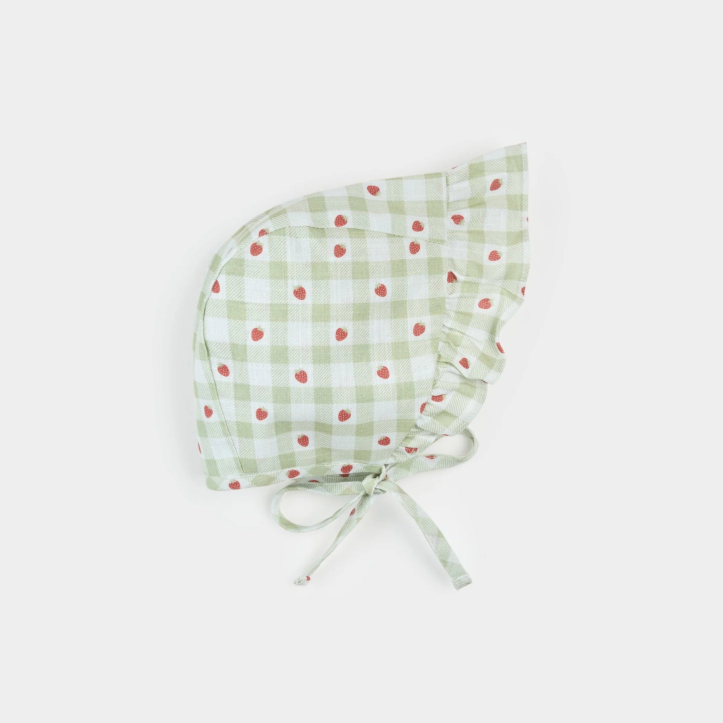Strawberry Gingham Print Bonnet Hat