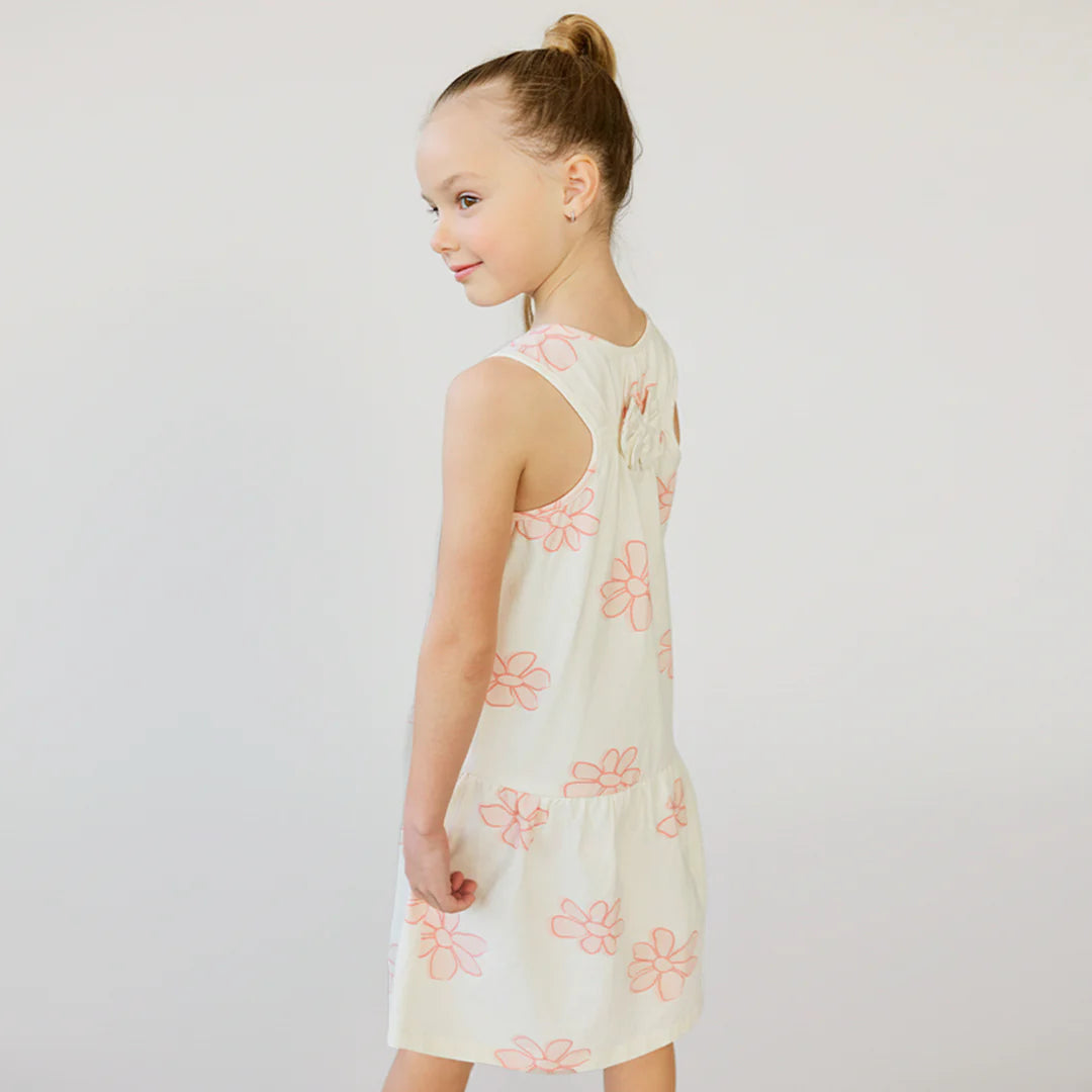 Flowers on White Racerback Jersey Dress