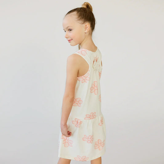 Flowers on White Racerback Jersey Dress
