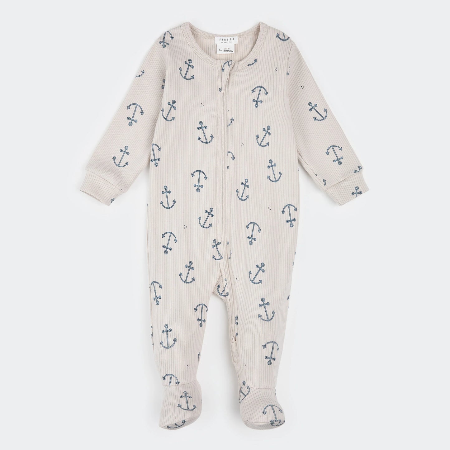 Anchor Print on Beige Ribbed Sleeper