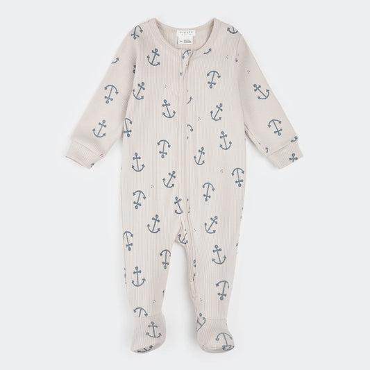 Anchor Print on Beige Ribbed Sleeper