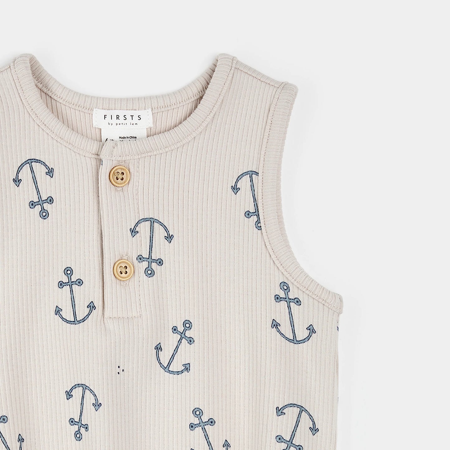 Anchor Print on Beige Ribbed Romper