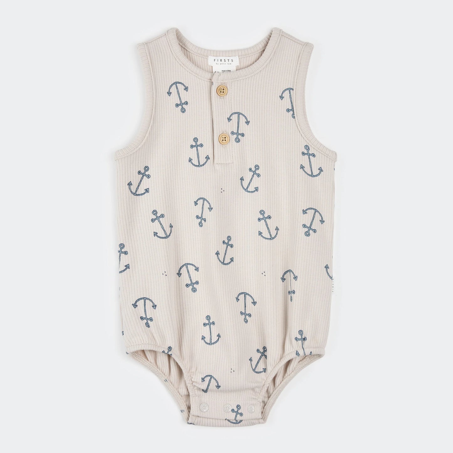 Anchor Print on Beige Ribbed Romper