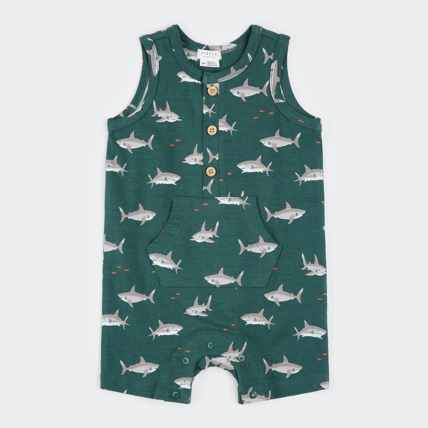 Shark Print on Teal Sleeveless Romper