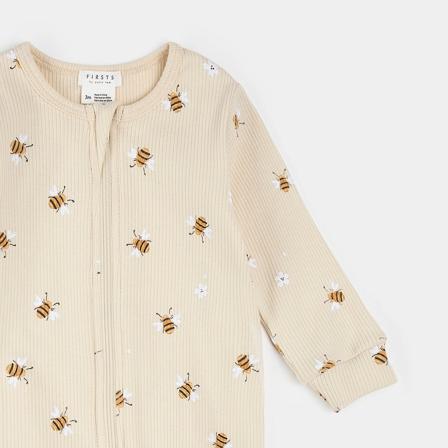 Bee Print on Beige Ribbed Sleeper