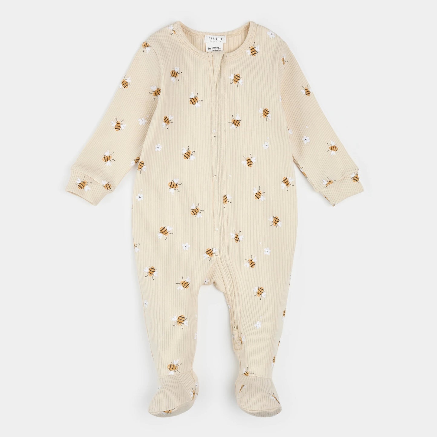Bee Print on Beige Ribbed Sleeper
