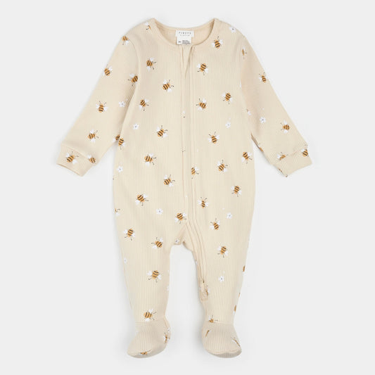 Bee Print on Beige Ribbed Sleeper