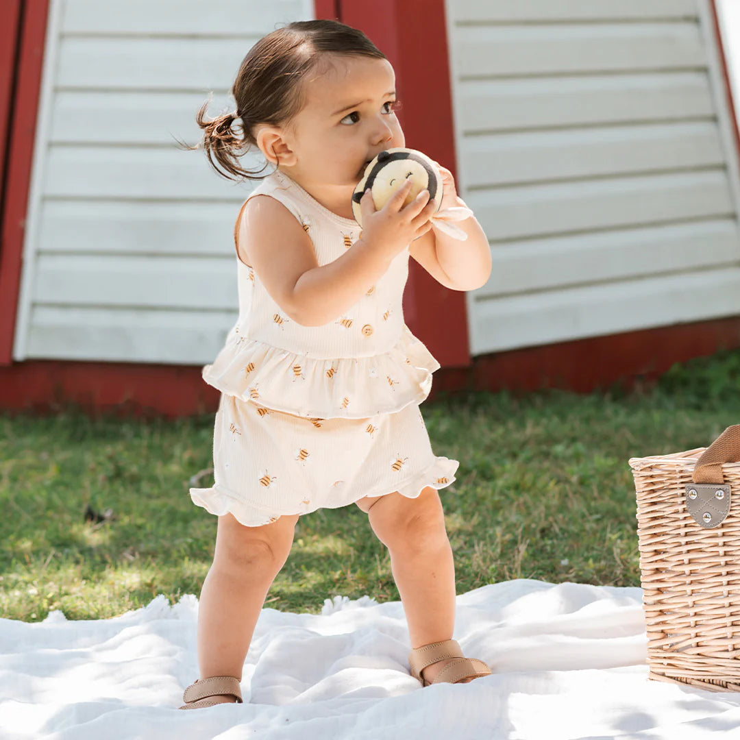 Bee Print on Beige Ruffled Tank & Bloomer