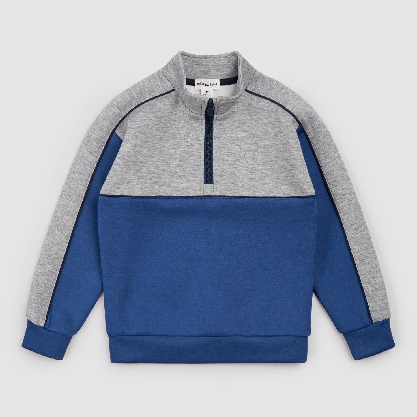 Grey Mix and Blue Scuba Knit Half-Zip Pullover