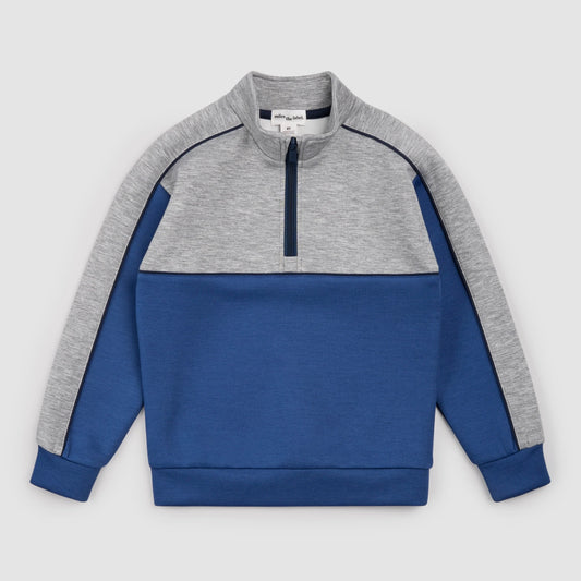 Grey Mix and Blue Scuba Knit Half-Zip Pullover