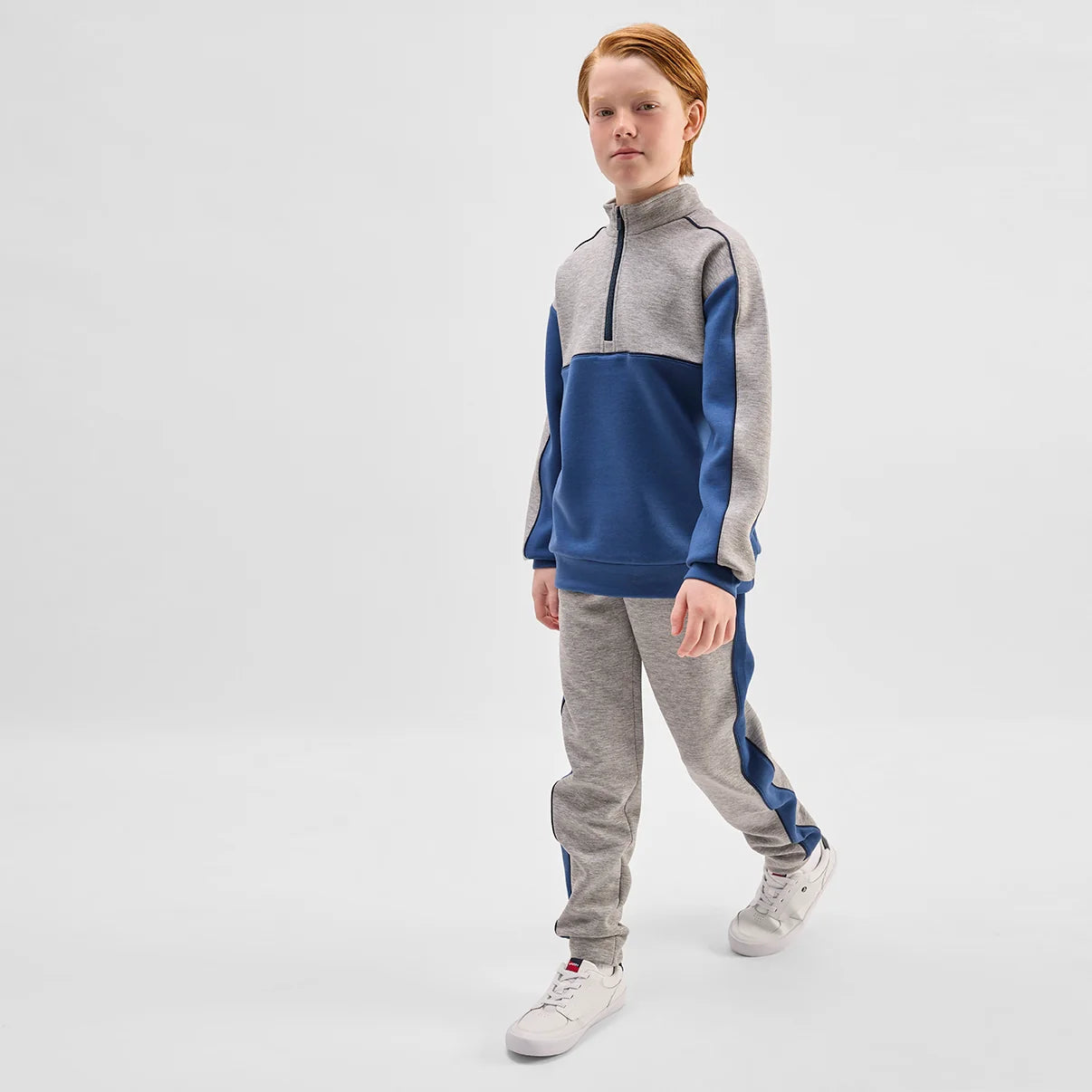 Grey Mix and Blue Stripe Scuba Knit Joggers