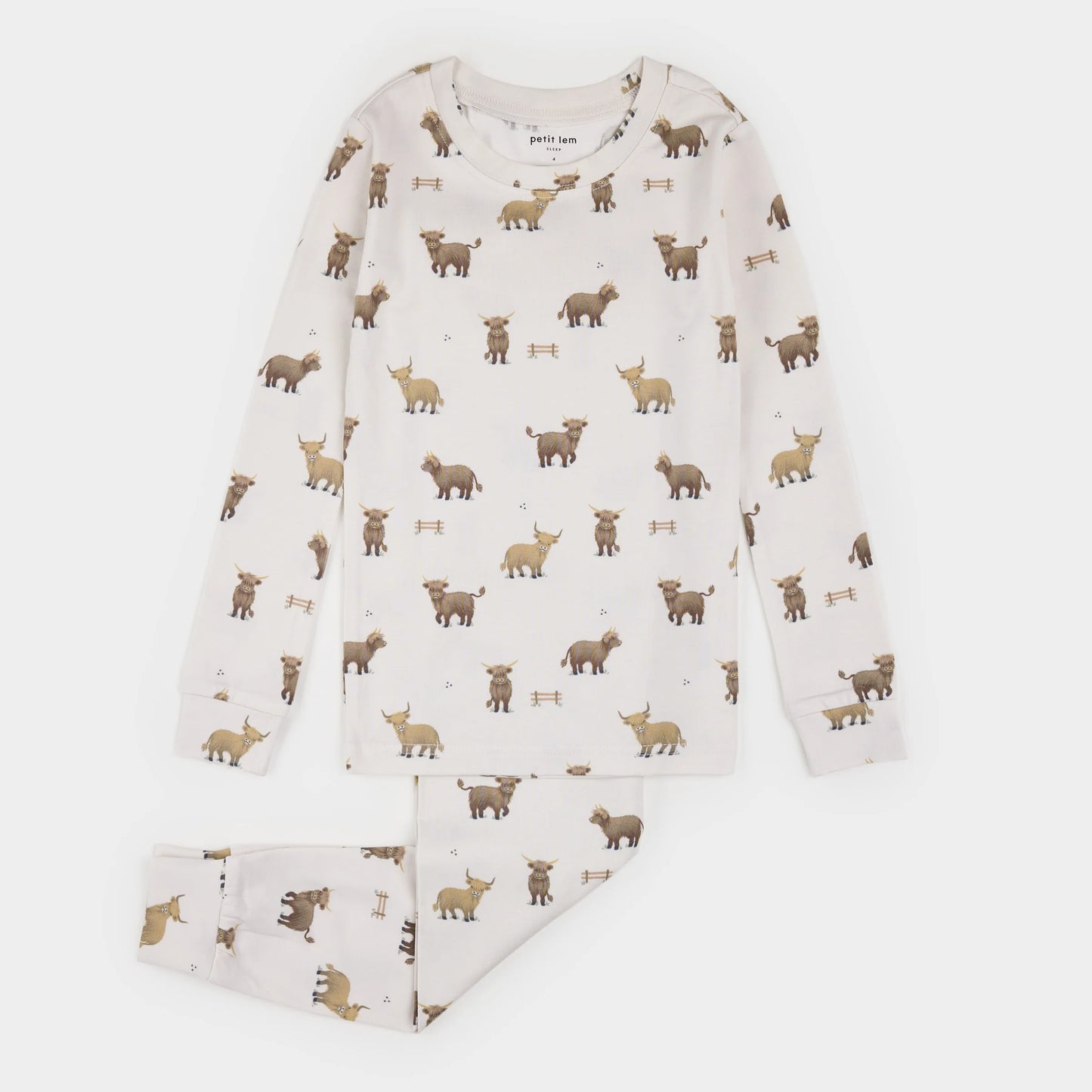 Highland Cow Print on Crème LunaKnit PJ Set