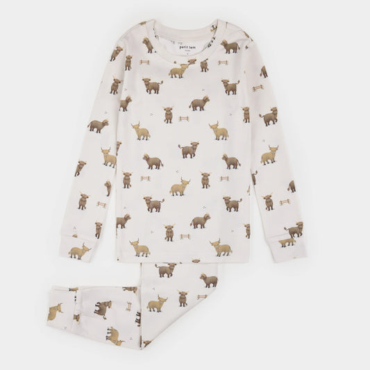 Highland Cow Print on Crème LunaKnit PJ Set