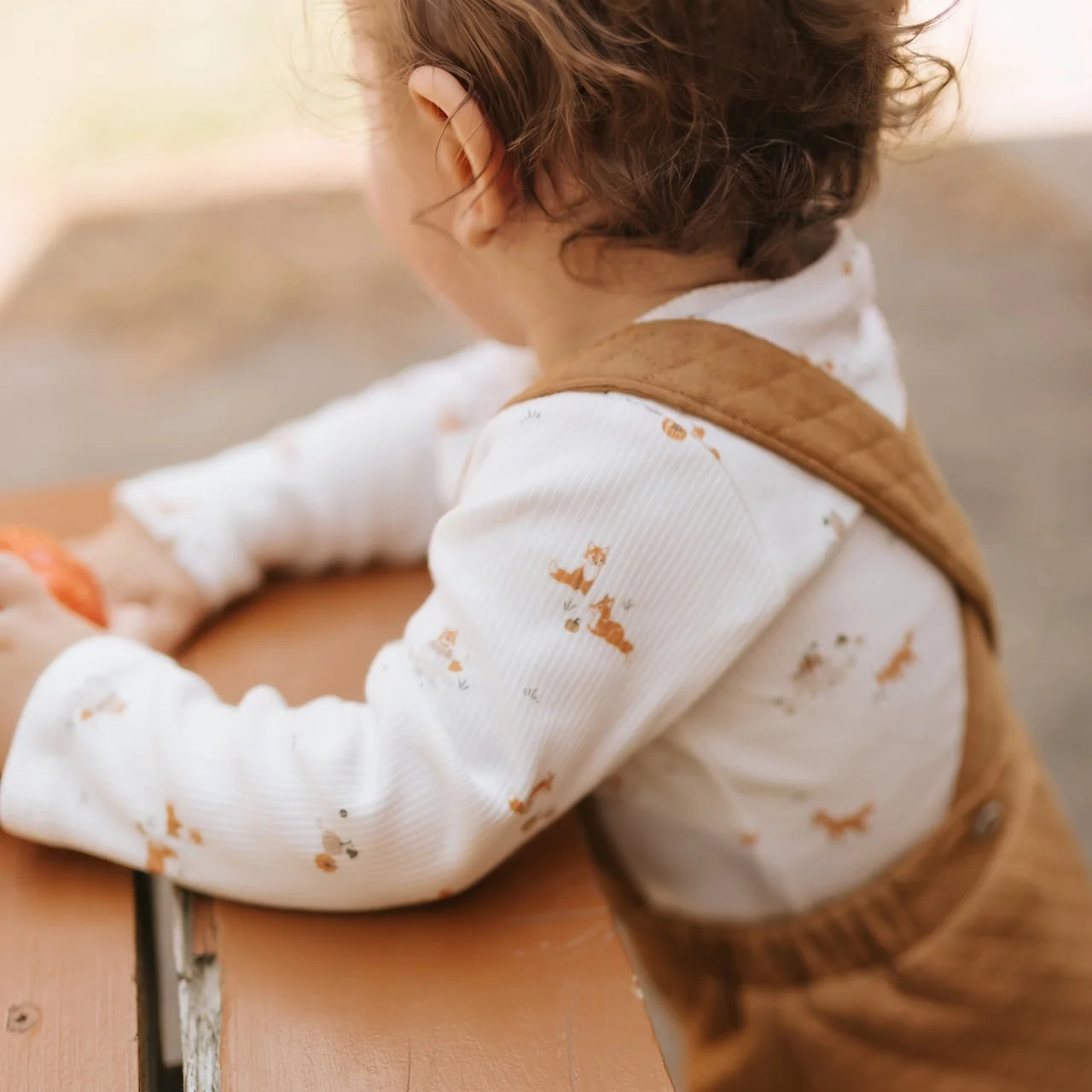 Fox Kit Print Amber Quilted Overall Set