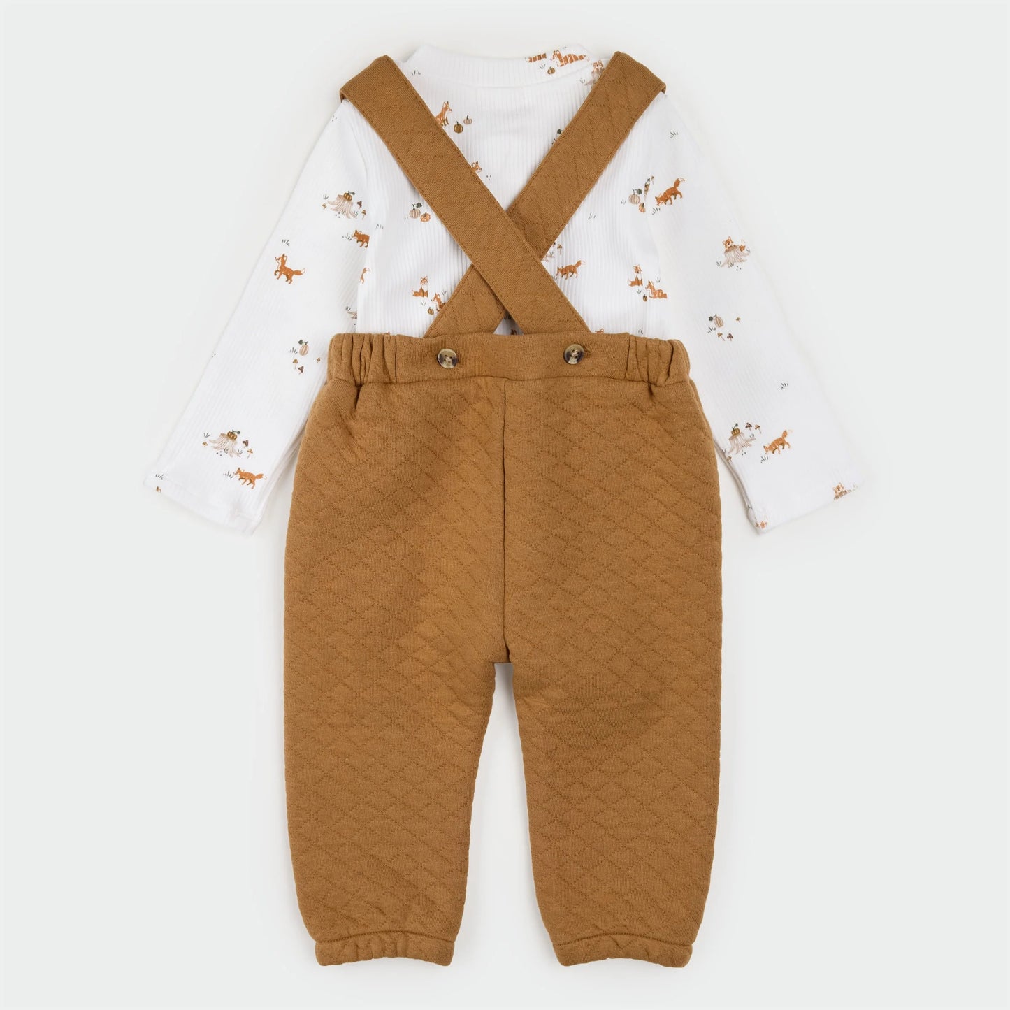 Fox Kit Print Amber Quilted Overall Set