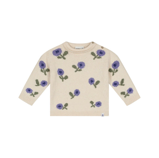 Purple Floral Ruffle Sweater