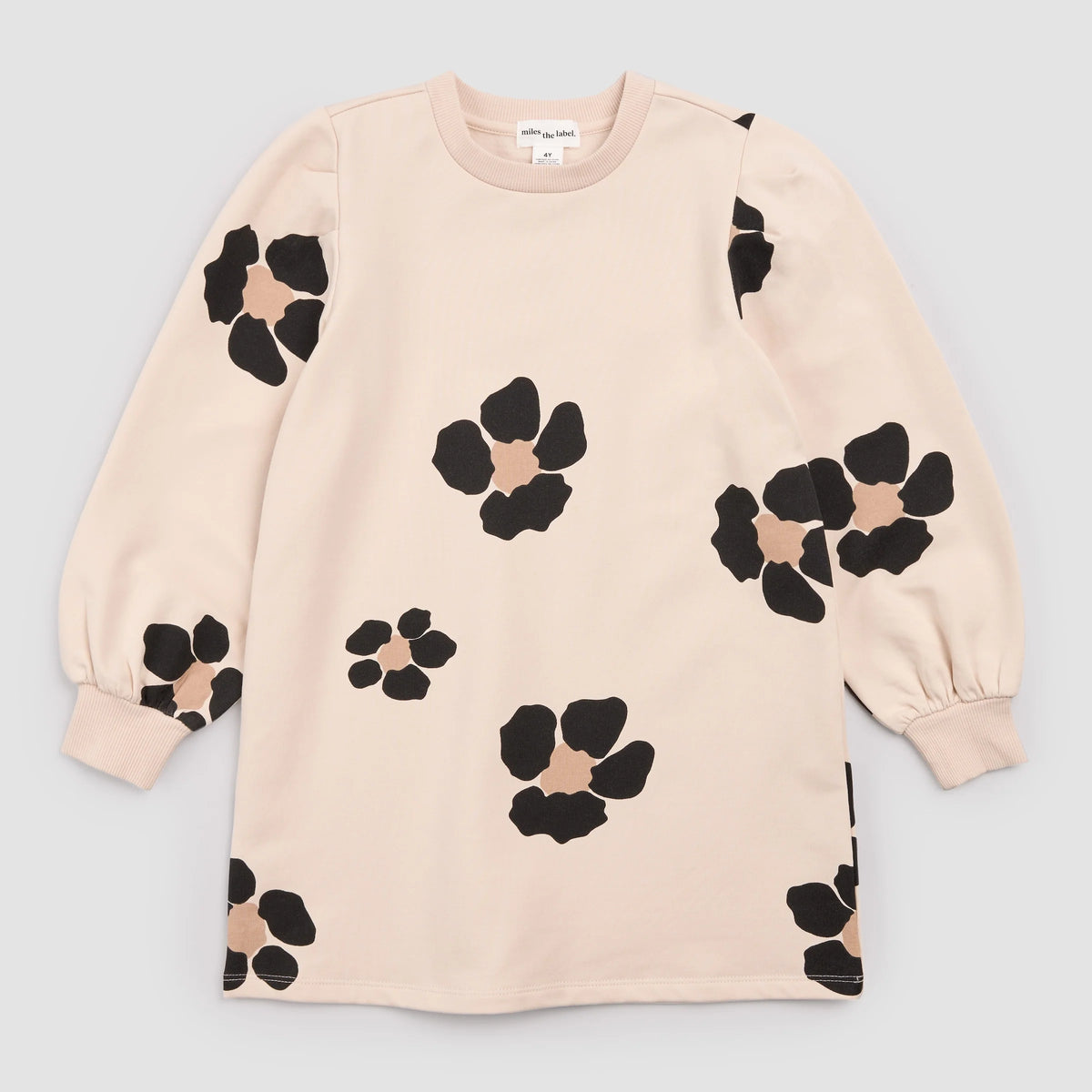 Bold Flower Print on Almond Fleece Sweater Dress