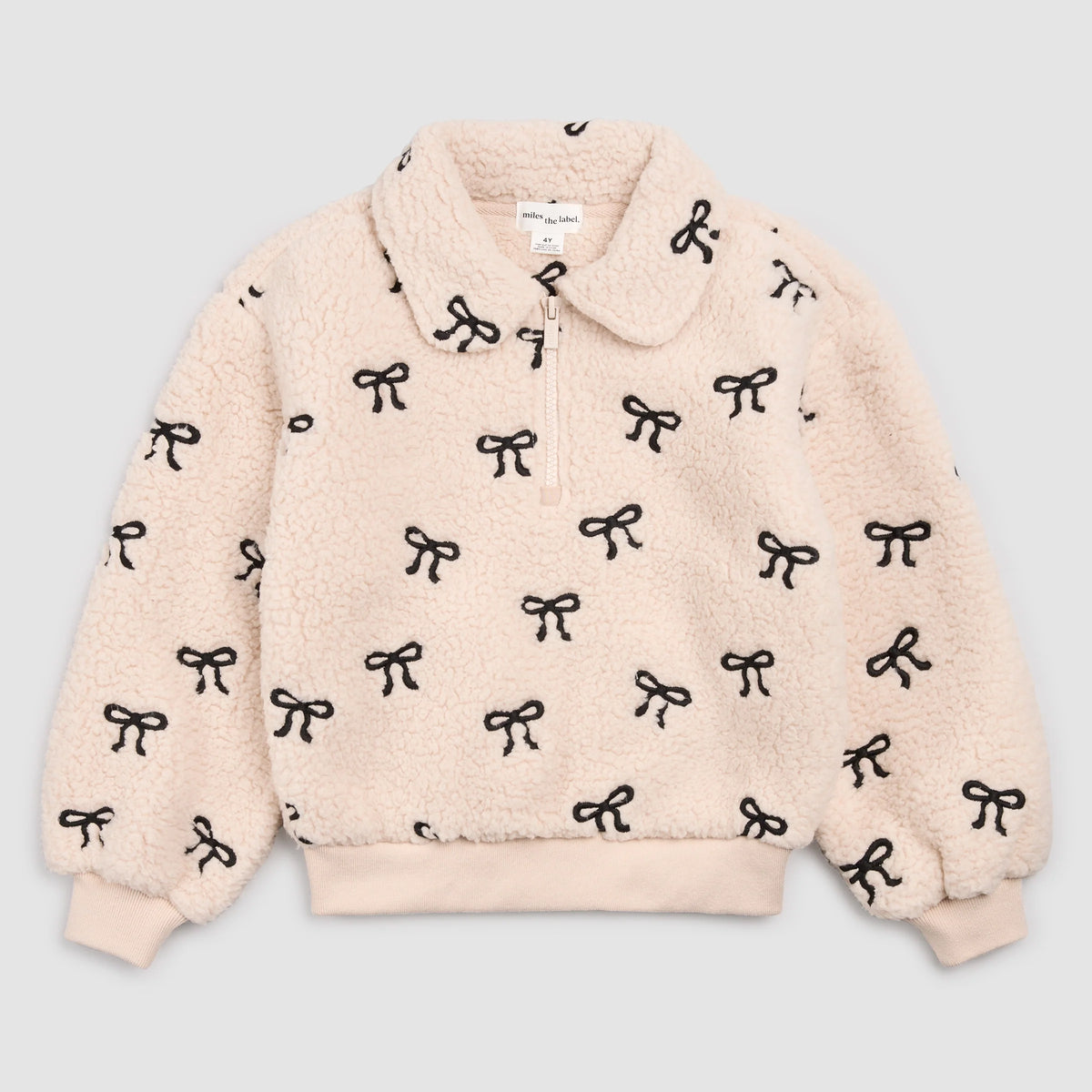 Bows Embroidered Sherpa Almond Half-Zip Pull-Over