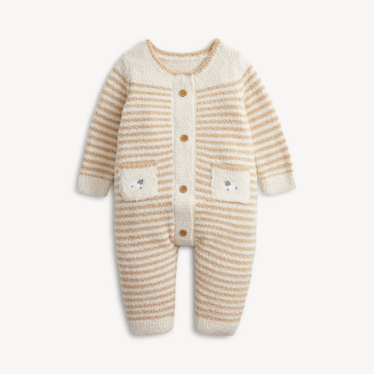 Baa Baa Stripe Cream Chenille Magnetic Sweater Romper