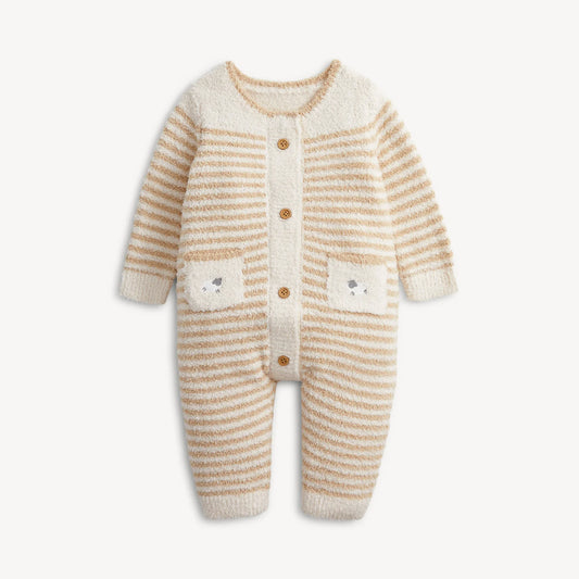 Baa Baa Stripe Cream Chenille Magnetic Sweater Romper