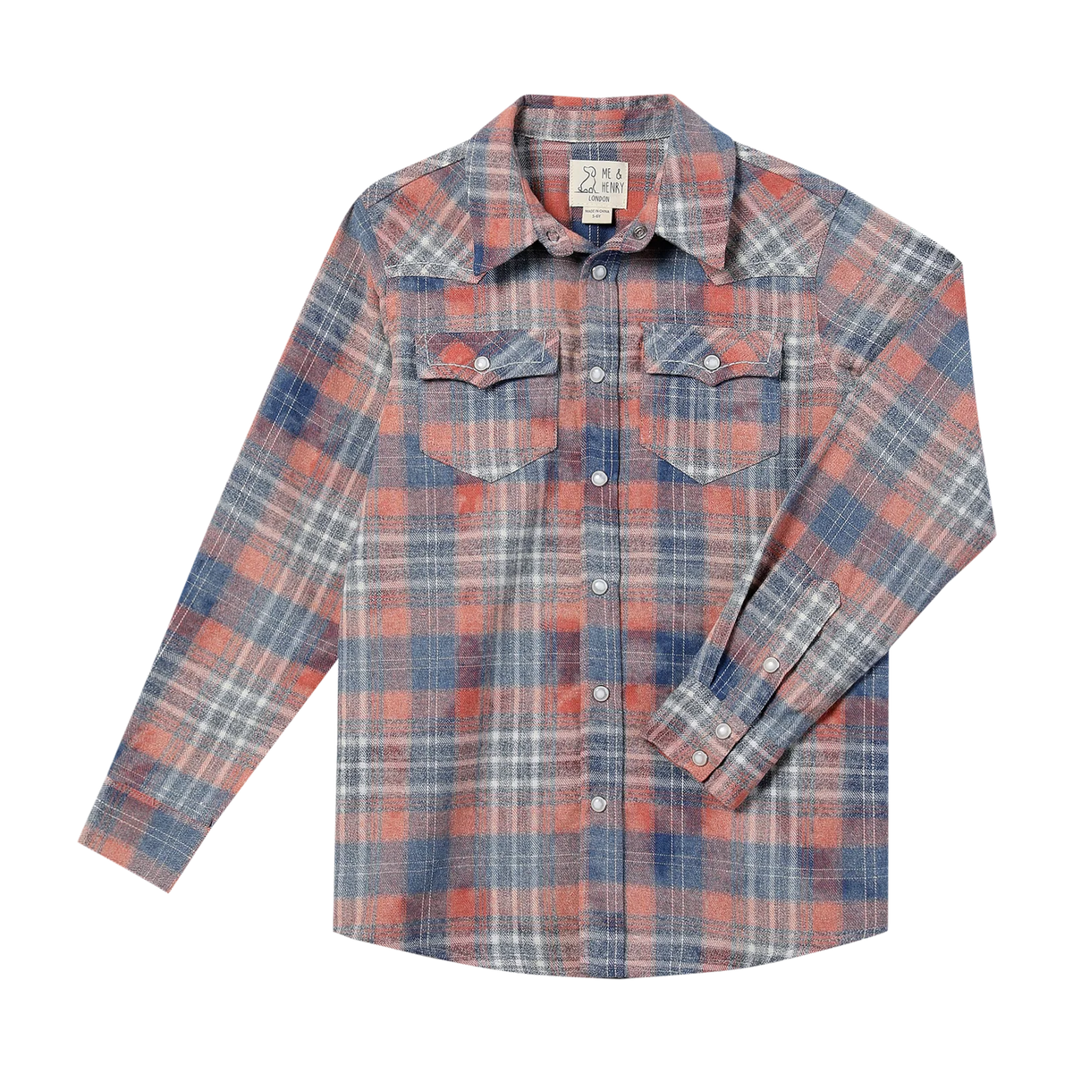 HOWDY WESTERN APRICOT/BLUE PLAID WOVEN SHIRT