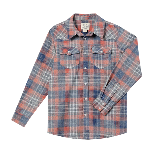 HOWDY WESTERN APRICOT/BLUE PLAID WOVEN SHIRT