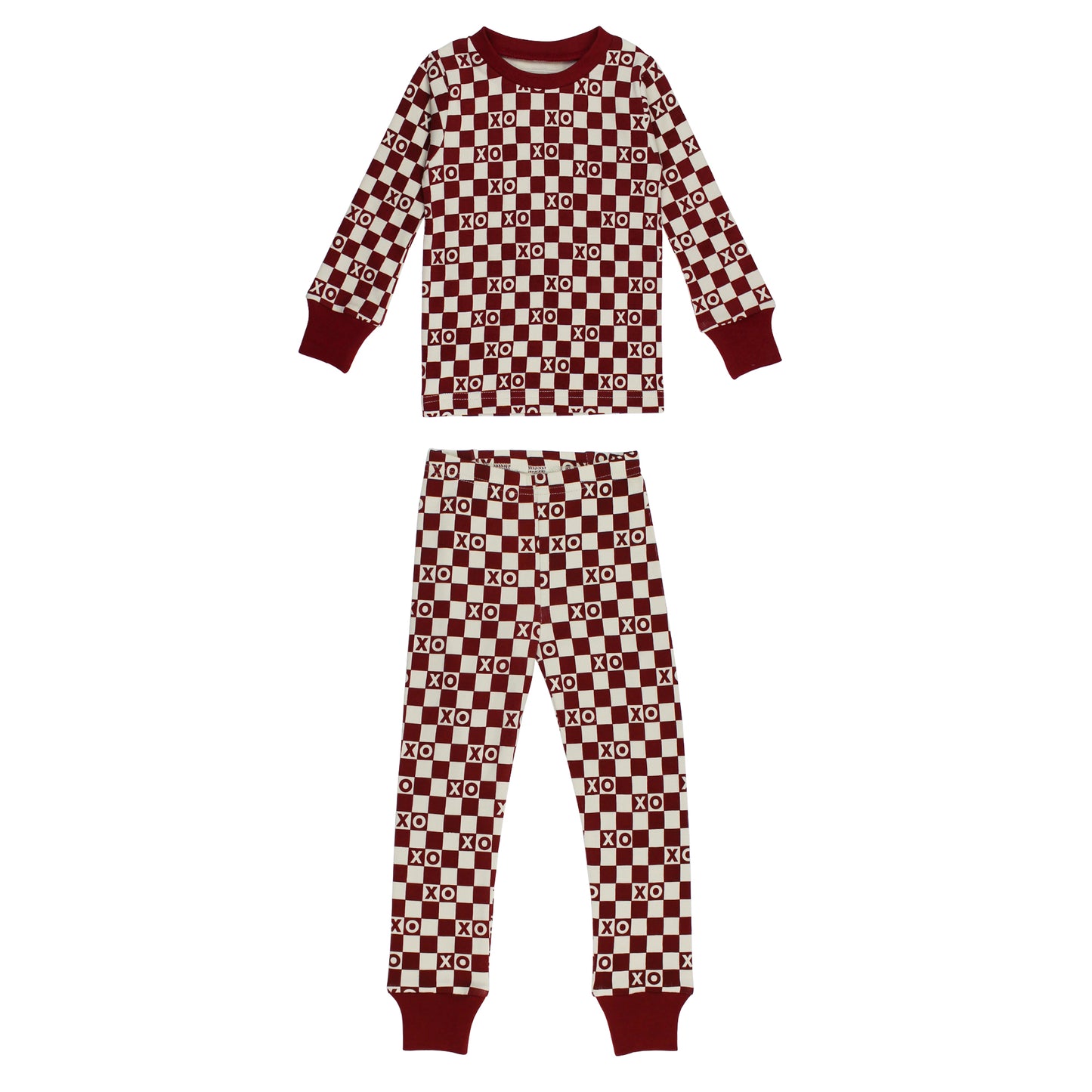 Crimson XO Checker Kids' Organic L/Sleeve PJ Set