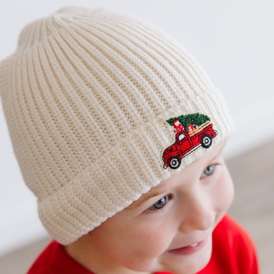 Christmas Truck Patch Beanie - Natural