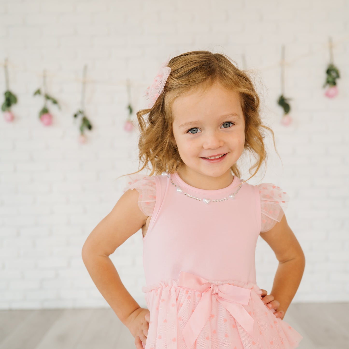 Flocked Heart Valentine's Day Tiered Short Sleeve Tutu Dress