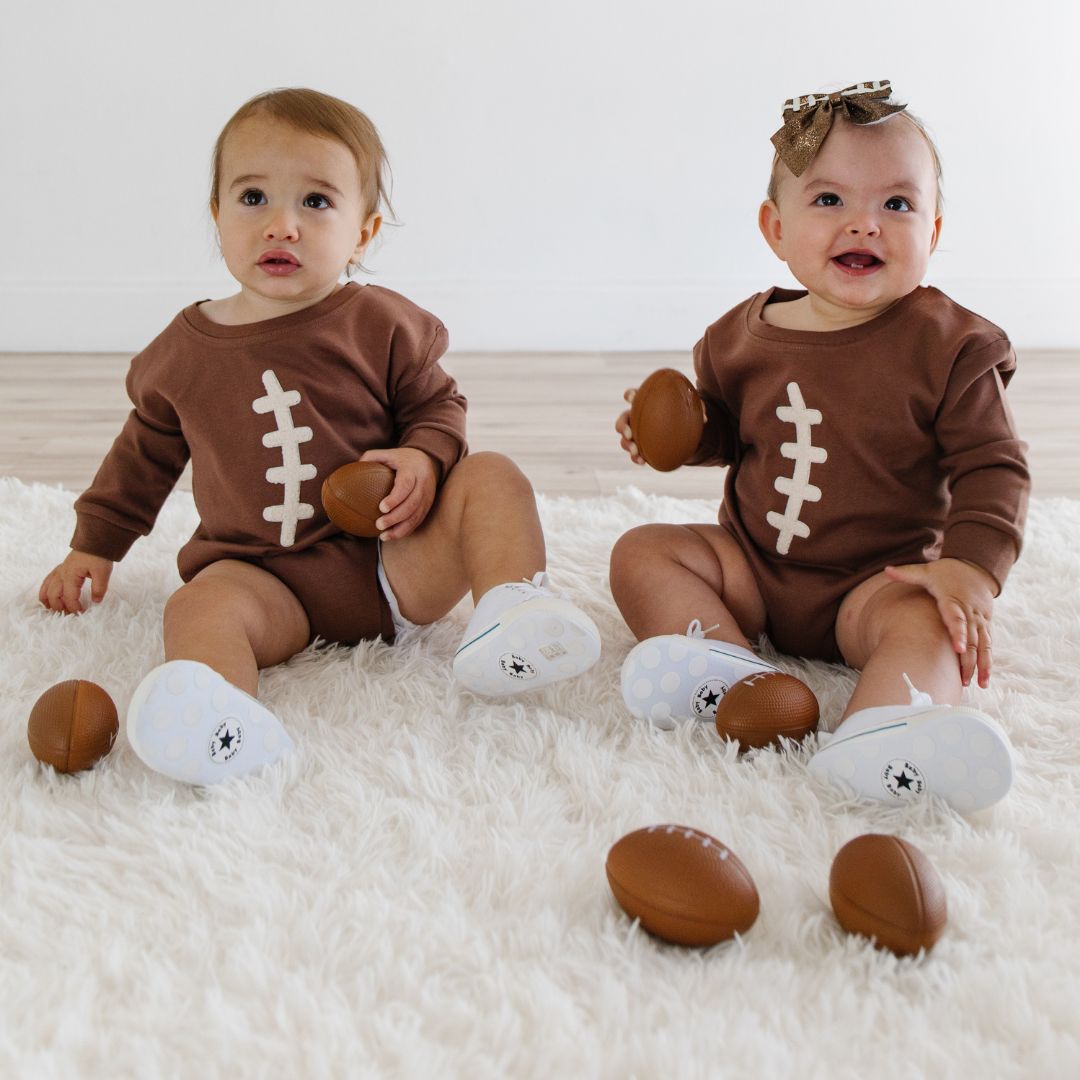 Football Lace Patch Long Sleeve Romper