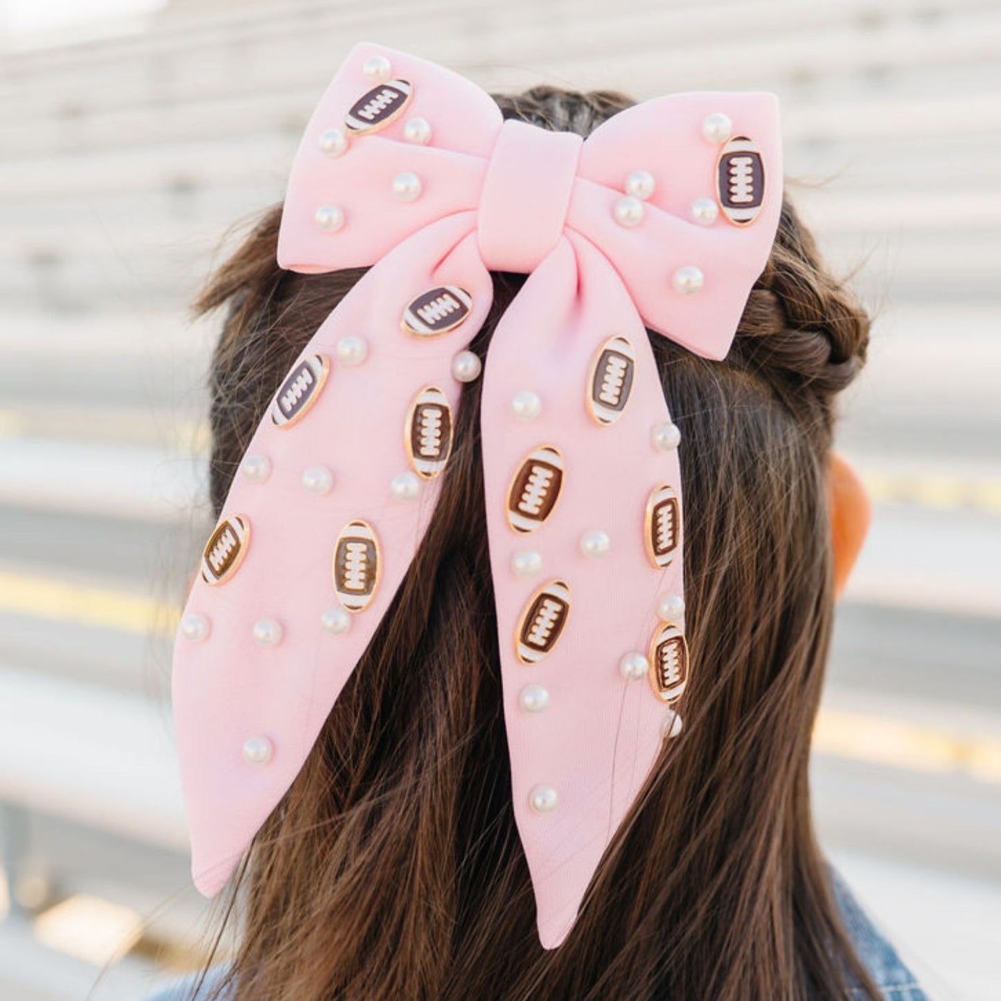 Football Pearl Bow Clip