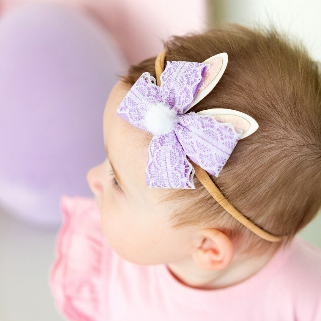 Lavender Lace Easter Bunny Baby Bow Headband