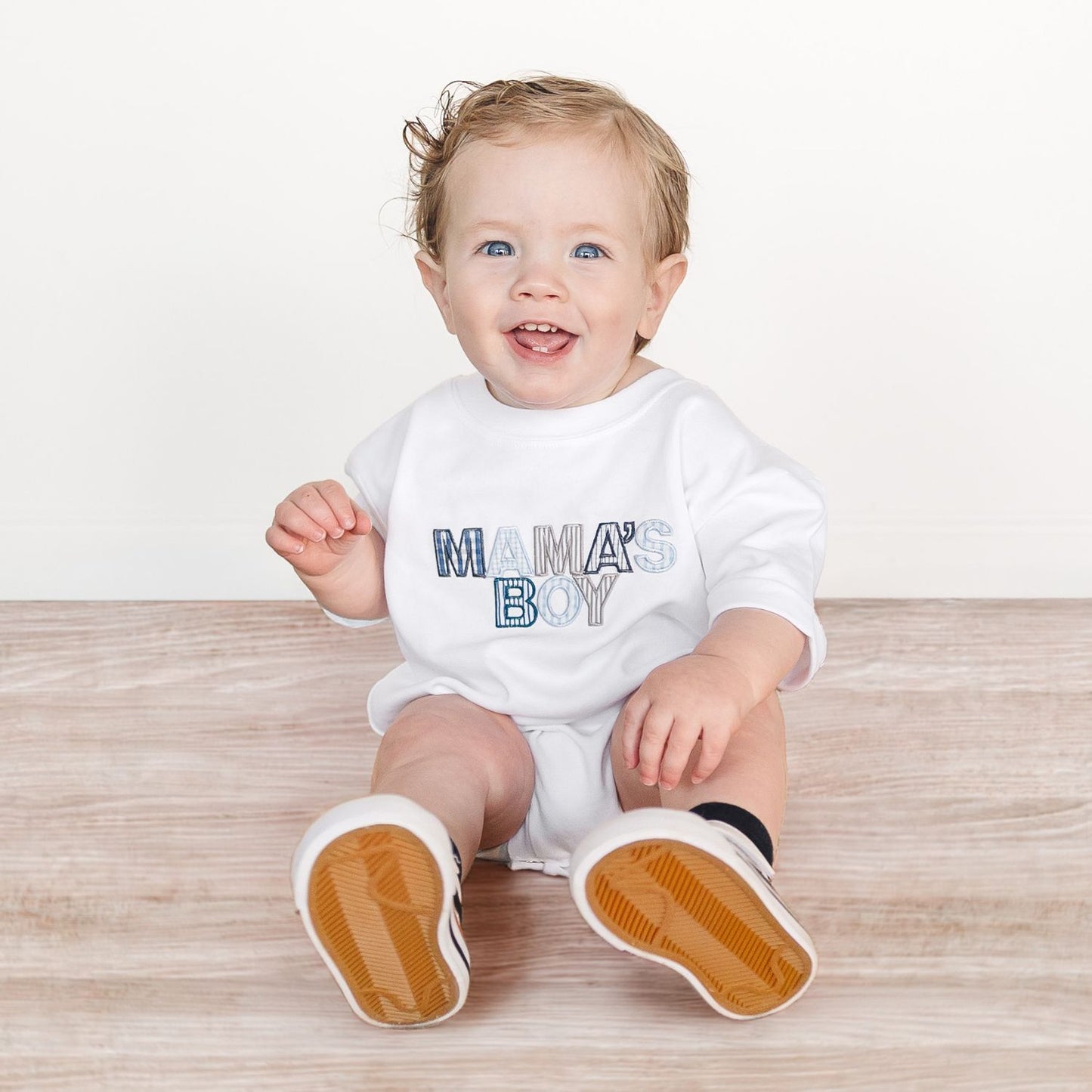 Mama's Boy Patchwork Short Sleeve Romper - White